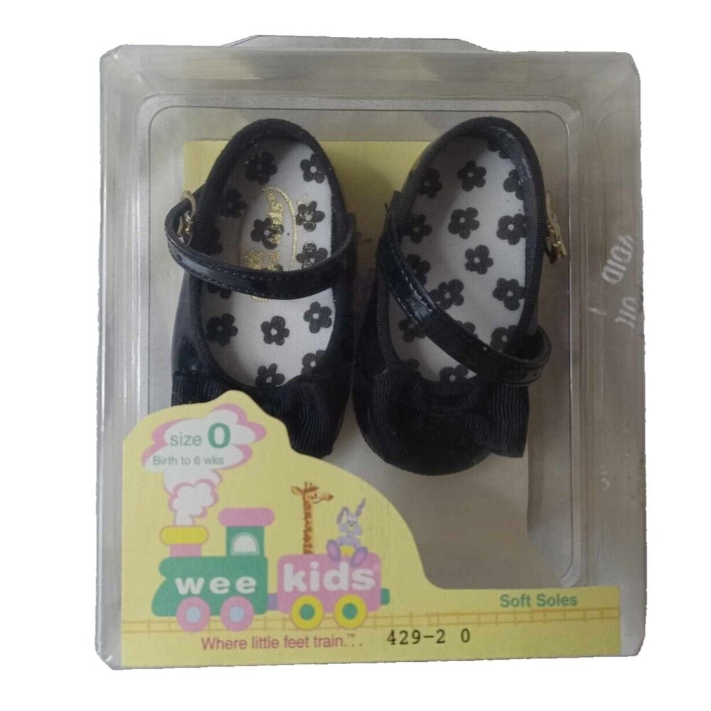 Wee Kids, Vintage Newborn, Soft Soles Shoes, Black, Size 0, Birth To 6 Weeks